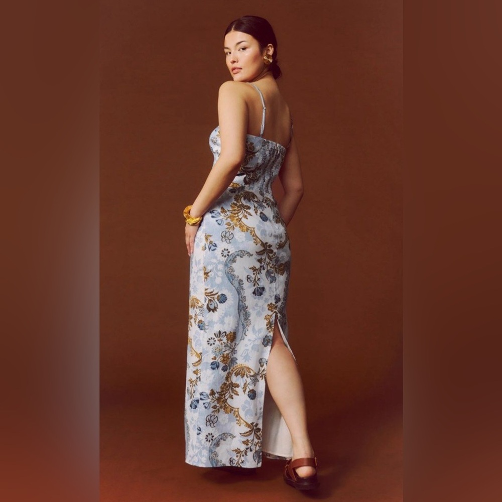 Reformation 10 Frankie Linen Maxi Dress Reign Print